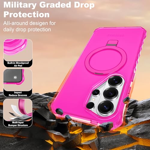 Compatible with Samsung Galaxy S26 Ultra Case 6.9'' Cute Wavy Frame with Magnetic Stand [Compatible with Mag-Safe] Military-Grade Translucent Phone Case for S26 Ultra, Hot Pink - color: Hot Pink, size: Samsung Galaxy S26 Ultra