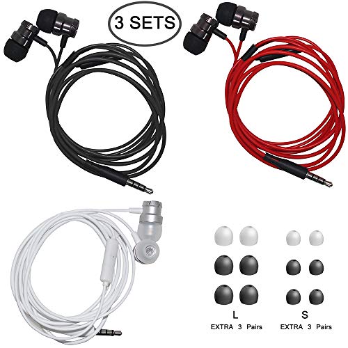 SourceTon 3 Packs Earphone with Remote & Microphone, in Ear Stereo Sound Noise Isolating Tangle Free for Smartphones, Laptops, Gaming, Fits 3.5mm Interface Device - color: 1 Black+1 White+1 Red