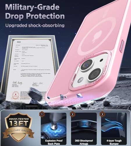 Newfuture Magnetic for iPhone 13/iPhone 14 Case Shockproof, Chalk Pink | Military Drop Protection, Slim Matte Anti-Fingerprint, Compatible with Magsafe, Camera Guard, Translucent Protective Cover - color: Chalk Pink, size: iPhone 13/iPhone 14 6.1inch