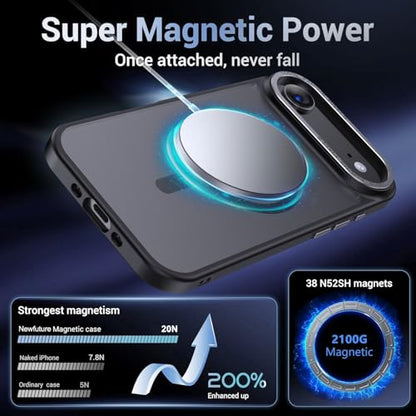 Newfuture Magnetic for iPhone Air Case Matte Shockproof, Black | Military Drop Protection, Slim Matte Anti-Fingerprint, Compatible with Magsafe, Camera Guard, Translucent Protective Cover - color: Black, size: iPhone Air 6.5 inch