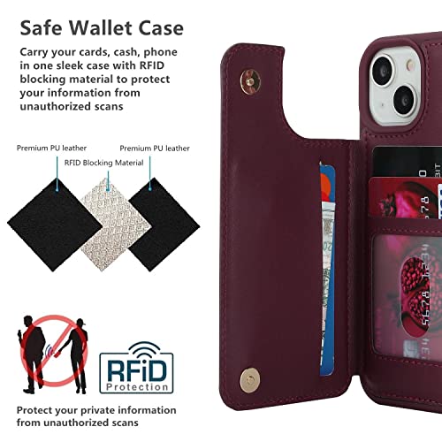 iCoverCase Compatible with iPhone 14 Case with Card Holder, Wallet Case for Women Men RFID Blocking PU Leather Protective Phone Case 6.1 Inch (Wine Red) - color: Wine Red