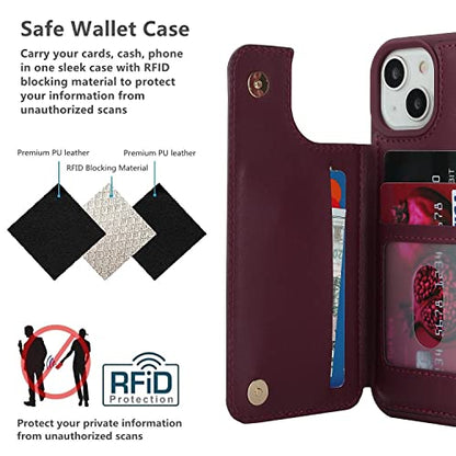 iCoverCase Compatible with iPhone 14 Case with Card Holder, Wallet Case for Women Men RFID Blocking PU Leather Protective Phone Case 6.1 Inch (Wine Red) - color: Wine Red