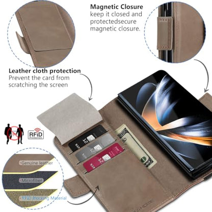 KEZiHOME Genuine Leather Wallet Case for Samsung Galaxy Z Fold 6 - color: Gray Brown, size: Galaxy Z Fold 6 Case