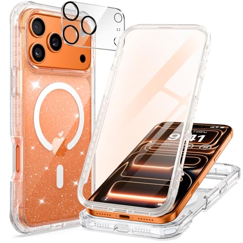 seacosmo Magnetic for iPhone 17 Pro Case for Women, Girly, Men, Full Body with Built-in Screen and Camera Lens Protector, Anti-Yellowing, Shockproof Cute 17 Pro Phone Case, 6.3", Clear Glitter - color: Clear Glitter, size: iPhone 17 Pro 6.3"