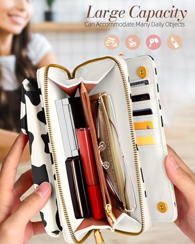 Leather Cell Phone Purse Crossbody Bag for Women | Adjustable Shoulder Strap, Card Slots, Secure Wallet Interior, Cute Pattern Styles, Small Carry for Travel and Daily Use - color: Cow Print
