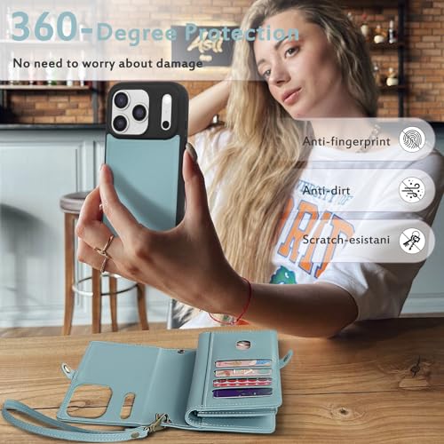 for Wallet Case Compatible with iPhone 17 Pro Max,Multi-Function Detachable 2 in 1 Magnetic iPhone 17 Pro Max Case Wallet,Flip Strap Zipper Card Holder Phone Case with Shoulder Straps (Blue) - color: Blue, size: iPhone 17 Pro Max