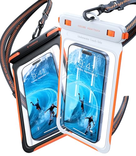 TORRAS IPX8 Waterproof Phone Pouch Floating, Underwater Screen Touchable | Black & White, 2 Pack Universal Waterproof Phone Case with Lanyard, Snorkeling, Beach, Cruise, Travel Essentials, 7.0 Inch - color: 2 Pack-Black & White