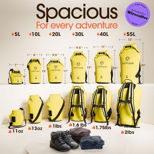 Earth Pak Waterproof Dry Bag - Roll Top Waterproof Backpack Sack Keeps Gear Dry for Kayak with Waterproof Phone Case - color: Yellow, size: 5L