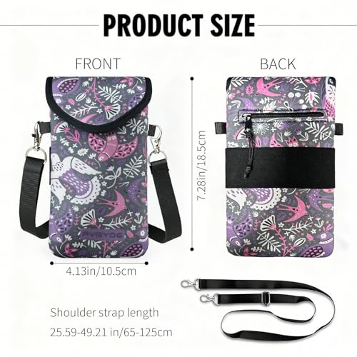 Neoprene Phone Sleeve Pouch Case Bag for Men Women w/Crossbody Strap/Neck Lanyard for iPhone 17/16/15/14 Pro Max, Samsung S25，Pixel 10 - color: Mauve Swallow