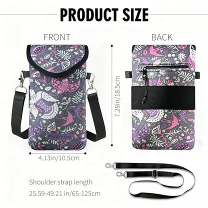 Neoprene Phone Sleeve Pouch Case Bag for Men Women w/Crossbody Strap/Neck Lanyard for iPhone 17/16/15/14 Pro Max, Samsung S25，Pixel 10 - color: Mauve Swallow