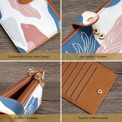 Travelambo RFID Wallet Women Large Size Bifold Multi Card Wallet Case with Zipper Pocke Credit Card Holder for Women - color: Brown Desert Leaf