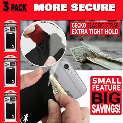 Gecko Travel Tech Double Pocket - Adhesive Card Holder - Cell Phone Pouch - Stick on Spandex Pocket - Carry Credit Cards and Cash (3 PACK - BLACK WHITE) - color: 3 PACK - BLACK WHITE