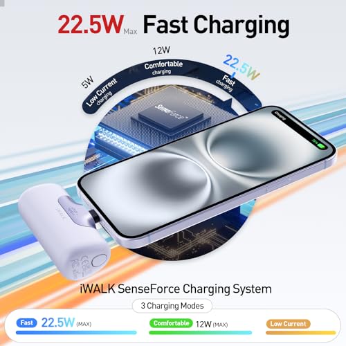 iWALK Portable Charger 5500mAh Next-Gen Small Power Bank 22.5W Fast Charging Battery USB-C Portable Phone Charger for iPhone 18/17/16/15 17 Plus 17 Pro Max iPad, Samsung Galaxy S25 S24 Android, White - color: White