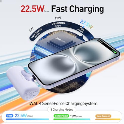 iWALK Portable Charger 5500mAh Next-Gen Small Power Bank 22.5W Fast Charging Battery USB-C Portable Phone Charger for iPhone 18/17/16/15 17 Plus 17 Pro Max iPad, Samsung Galaxy S25 S24 Android, White - color: White