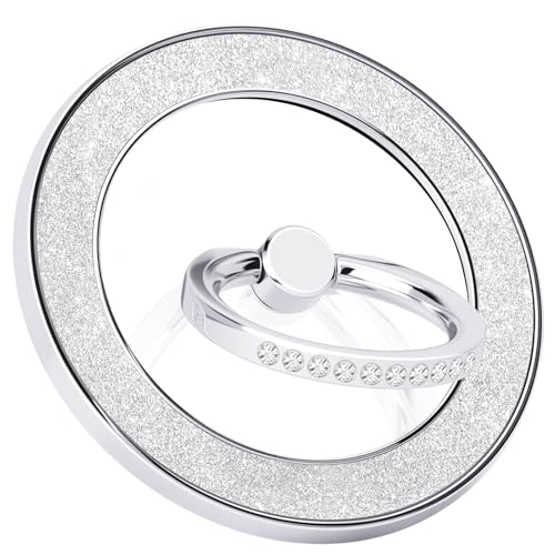 YINHEXI Magnetic Phone Grip for Magsafe, Glittering Ring Holder Stand with 360°Rotation & 90°Flip, Mag Safe Accessory for iPhone 16, 15, 14, 13, 12 (Silver-MS-01) - color: Silver-MS-01