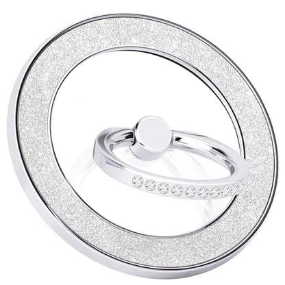 YINHEXI Magnetic Phone Grip for Magsafe, Glittering Ring Holder Stand with 360°Rotation & 90°Flip, Mag Safe Accessory for iPhone 16, 15, 14, 13, 12 (Silver-MS-01) - color: Silver-MS-01
