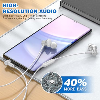 ASKUBSKU 3.5mm Headphones Wired Earbuds for Chromebook Laptop PC, Silver - color: Silver