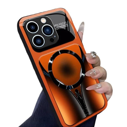 Stylish Magnetic Shockproof Phone Case, Tempered Glass, Slim Protective Cover Raised Camera Lens Non-Slip Alloy Frame Magnetic Wireless Charging Case for iPhone 12 13 14 15 16 17 (Orange, 16 Pro Max) - color: Orange