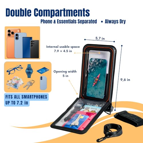 AQUAVAULT Floating Waterproof Phone Pouch, IPX8 Underwater, Large, 2 Pack | Underwater Phone Pouch with Dual Compartment for Phone & Valuables, Armband + Lanyard, Fits iPhone 17/16/15 Pro Max, S26/S25 - color: Black and Yellow