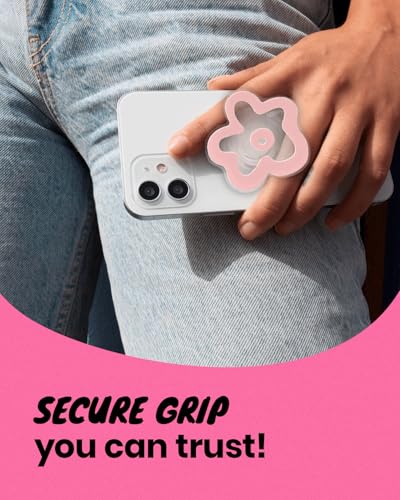 OnTheGrip Cute Transparent Daisy Flower Shape Design Mobile Phone Grip Multi Functional Collapsible Stand Holder for Smartphone Tablet Cell Phone Accessory (Pink)