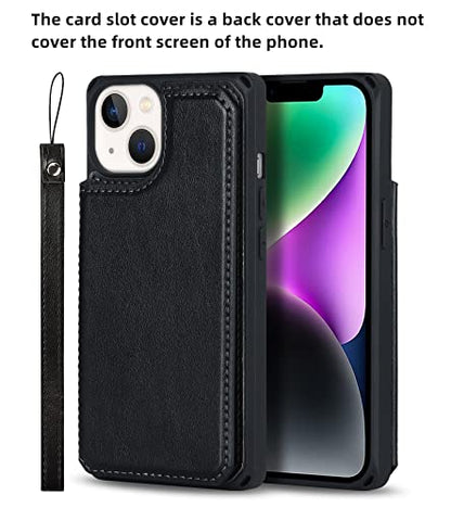 iCoverCase Compatible with iPhone 14 Wallet Phone Case with Card Holder for Women, RFID Blocking Embossed PU Leather Wrist Strap Case 6.1 Inch (Macaron Black) - color: P-Black