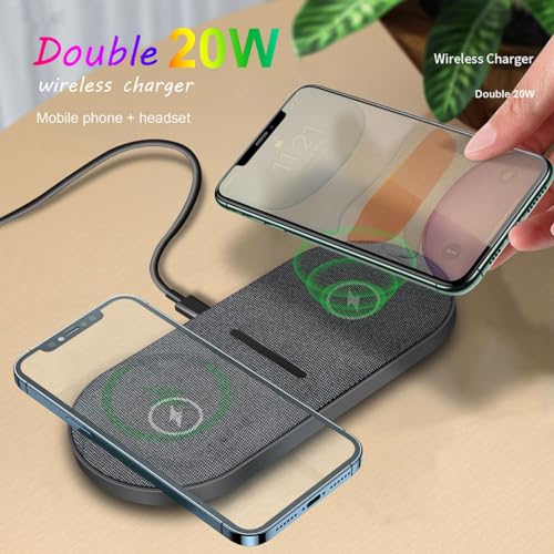 Dual 20W Wireless Charger for Multiple Devices, 40W Fast Wireless Charging Pad/Mat for Apple iPhone, AirPods, for Samsung Galaxy, Google Pixel