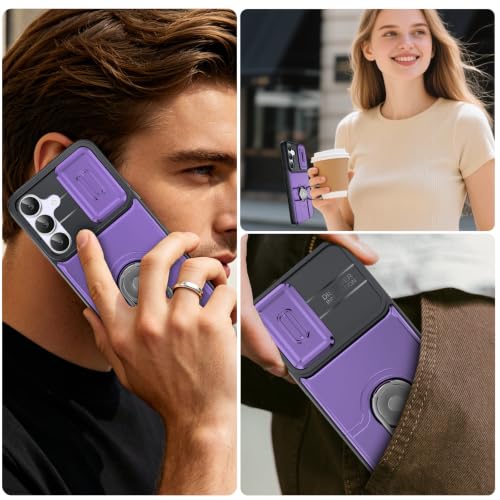 Dizn for Samsung Galaxy S25 FE Case:with Camera Lens Cover,[2 Pcs] Tempered Glass Screen Protector,Strap & 360°Ring Stand,Military-Grade Shockproof Protective 6.5-Inch Samsung S 25 FE,Purple - color: Purple