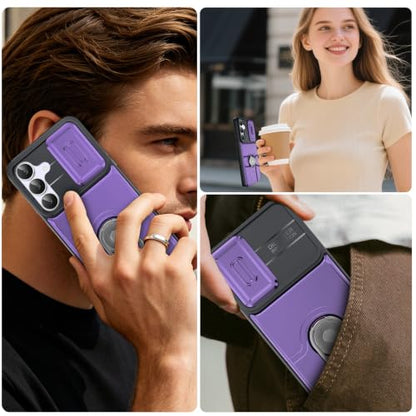 Dizn for Samsung Galaxy S25 FE Case:with Camera Lens Cover,[2 Pcs] Tempered Glass Screen Protector,Strap & 360°Ring Stand,Military-Grade Shockproof Protective 6.5-Inch Samsung S 25 FE,Purple - color: Purple