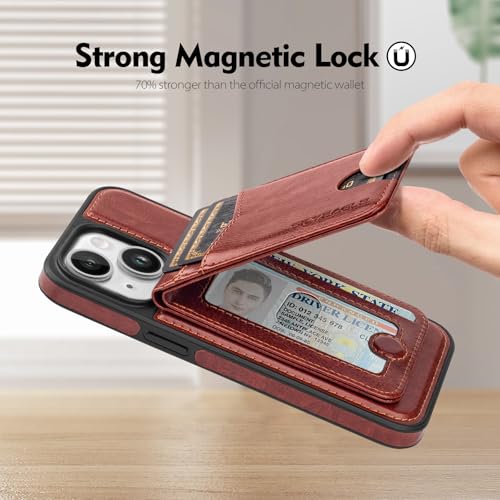 SkyEagle Compatible with MagSafe iPhone 13 Wallet Case,Brown | Detachable Magnetic Credit Card Holder,RFID Blocking,PU Leather,Kickstand,Flip Phone Case,Shockproof Cover for Men & Women - color: Brown, size: iPhone 13 - 6.1"