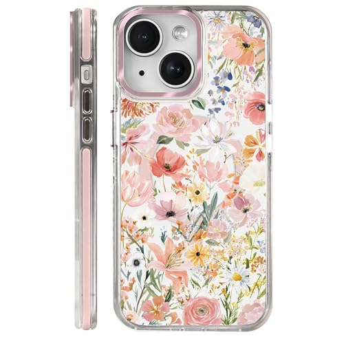 Clear Magnetic Case for iPhone 14, Slim Anti-Yellow Transparent Cover, Military Grade Protection, Phone Cases for iPhone 14, Spring Floral - color: A Spring Floral, size: Iphone 14