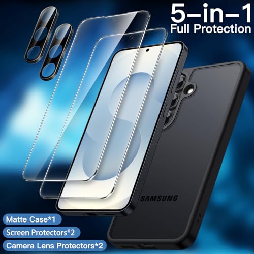 JETech 5 in 1 Matte Case for Samsung Galaxy S25, Black - color: Black, size: S25