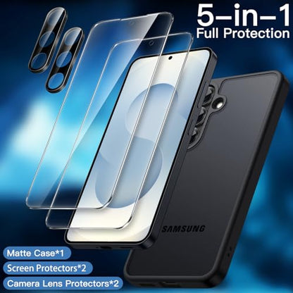JETech 5 in 1 Matte Case for Samsung Galaxy S25 Plus, Black - color: Black, size: S25 Plus