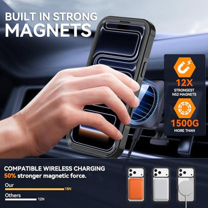 Magnetic for iPhone 17 Pro Case, Compatible with MagSafe, Full Body Rugged Case with Built-in Screen Protector & Kickstand & Belt-Clip (Black) - color: Black
