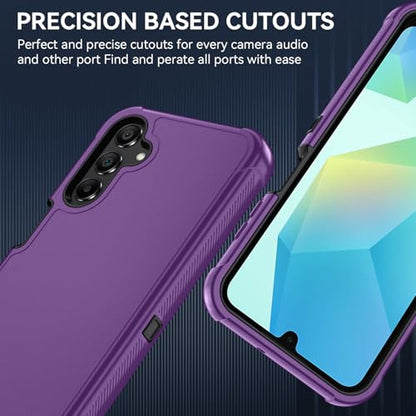 for Samsung Galaxy A16 5G Case : 3-Layer Shockproof Phone Cover with HD Screen Protector,Hybrid Protective Military-Grade Protection for Galaxy A16 5G Phone Case (Lilac Purple/Black) - color: Lilac Purple/Black