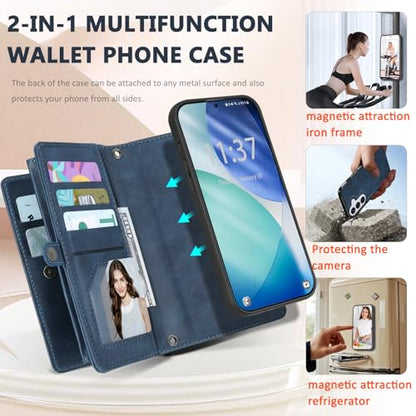 for Samsumg Galaxy S26 Wallet Case, Detachable Magnetic Phone Case,Faux Leather Strap Wallet,with RFID Blocking,Zipper Card Holder,Shoulder Straps (Darkblue) - color: Darkblue, size: Samsumg Galaxy S26