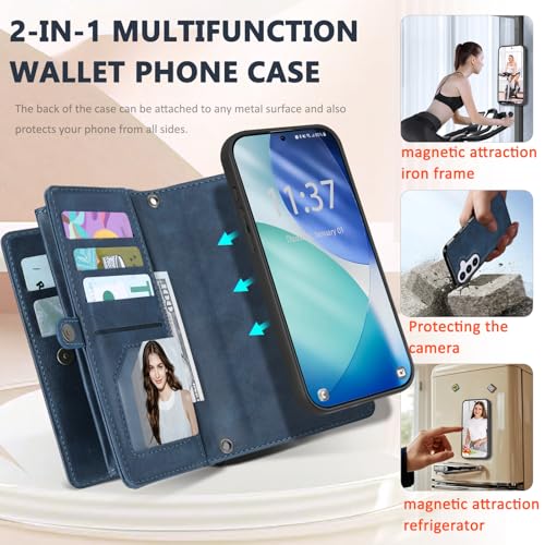 for Samsumg Galaxy S26 Plus Wallet Case, Detachable Magnetic Phone Case,Faux Leather Strap Wallet,with RFID Blocking,Zipper Card Holder,Shoulder Straps (Darkblue) - color: Darkblue, size: Samsumg Galaxy S26 Plus