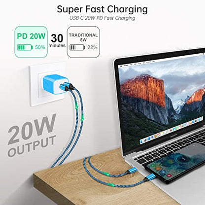 USB C Wall Charger, 2-Ports 20W USB A and USB C Charger Block [PD/QC 3.0] - color: rose-red,blue,purple