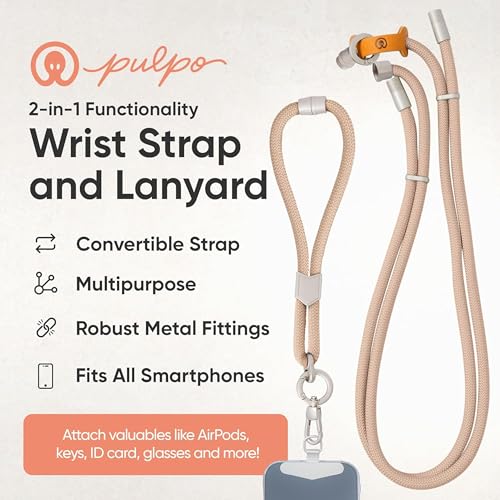 Pulpo 2 in 1 Anti Theft Phone Lanyard and Wrist Strap for iPhone and Android, Adjustable Cell Phone Leash and Universal Tether, Hands Free Strap for Travel Running and Everyday Use, Dusty Pink - color: Dusty Pink