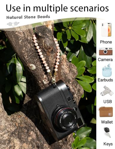 CH.yishi Beaded Phone Charm Wrist Strap with Tether Tab,Camera Lanyard - color: Red Grid Stone