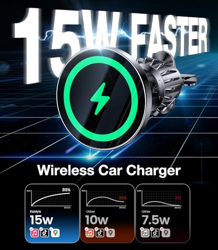 Kaistyle for MagSafe Car Mount Charger【Stronger Magnets】 15W Magnetic Wireless Car Charger Phone Holders for Your Car Accessories for Women Men Car Mount for iPhone 18 Pro Max 17 16 15 14 13 12