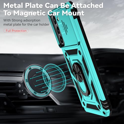for Samsung Galaxy S22 Case with Camera Lens Cover HD Screen Protector, Dual Layer Military-Grade Drop Tested Magnetic Ring Holder Kickstand Protective Phone Case for Samsung Galaxy S22 5G (Mint) - color: Mint with camera cover Military-Grade 2nd gen