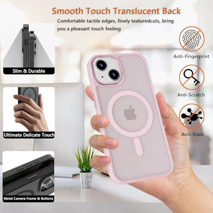 Magnetic iPhone 14/13 case,Compatible with Magsafe, Military-Grade Protection,Slim Translucent Matte Shockproof with Anti-Scratch Anti-Fingerprint Phone Cover (Pink, iPhone 14/13) - color: Pink, size: iPhone 14/13