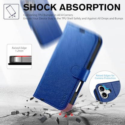 TUCCH Wallet Case for iPhone 17 (6.3") 2025, Flip Stand, Klein Blue | RFID Blocking, 4 Card Holders, Kickstand, PU Leather, Shockproof TPU Shell, Magnetic Closure, Protective Folio Cover - color: Textured Klein Blue