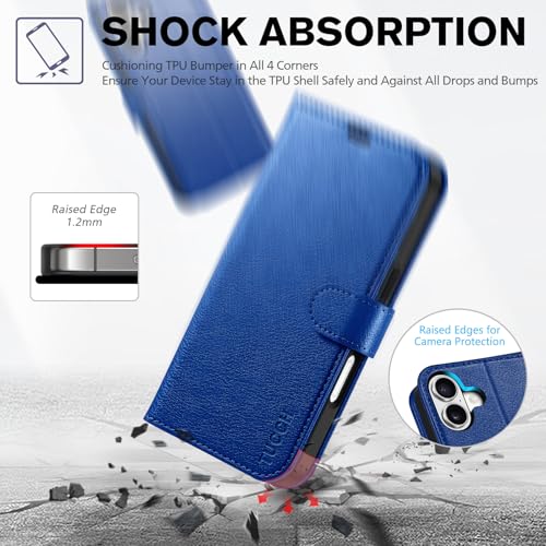TUCCH Wallet Case for iPhone 17 (6.3") 2025, Flip Stand, Klein Blue | RFID Blocking, 4 Card Holders, Kickstand, PU Leather, Shockproof TPU Shell, Magnetic Closure, Protective Folio Cover - color: Textured Klein Blue