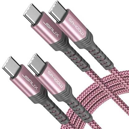 JSAUX 100W USB C to USB C Cable, 2-Pack 6.6FT, 5A Fast Charging, Pink - color: Pink, size: 6.6 ft+6.6 ft