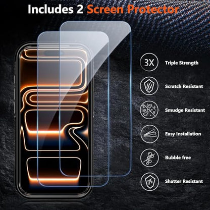 for Apple Recommend Shockproof iPhone 17 Pro Max Case,[15 FT Military Grade Drop Protection],with 2X [Kevlar 9H Glass Screen Protector] Air Bumpers Full-Body Protective Phone Case, Matte Black