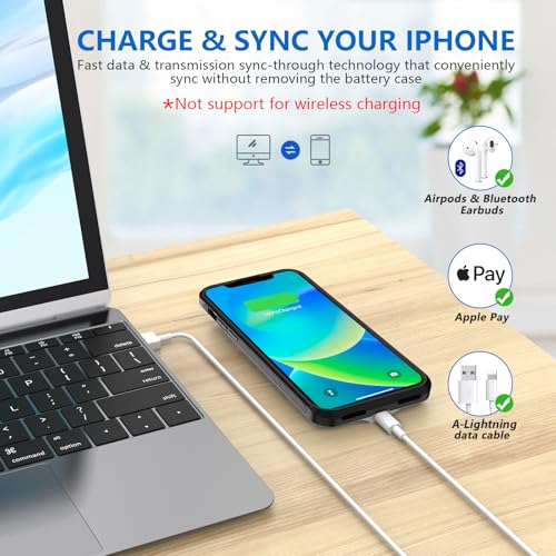 BOPPS for iPhone 13/13 Pro /14/14 Pro Battery Case，7000mAh Stonger Power & 360°Protection ，Slim Battery Charger Case with TPU Anti-Slip Design for iPhone 14/14 Pro Charging Case，Black