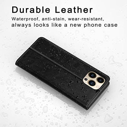 Belemay Compatible with iPhone 14 Pro Wallet Case-Genuine Leather Flip Phone Case-RFID Blocking Card Holders-Shockproof TPU Shell Folio Book Cover Women Men Compatible with iPhone 14 Pro (6.1") Black - color: Black, size: iPhone 14 Pro
