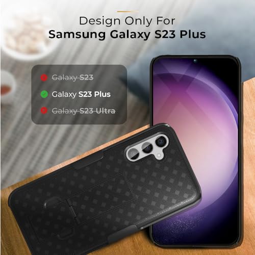 MOTIVE for Samsung Galaxy s23 Plus Case with Belt Clip, Kickstand | 6.6" | Ranger v1 Series, Black, 360° holster, open-top/bottom port access grip, slim - size: S23 Plus