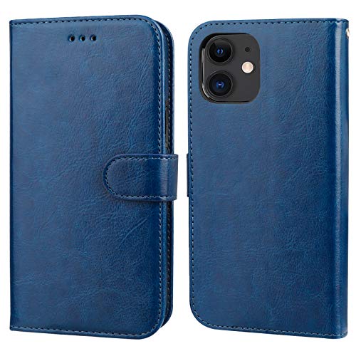 Bocasal Detachable Wallet Case Card Holder for iPhone 11, Blue | Kickstand Card Slots Holder PU Leather Magnetic Shockproof Wrist Strap Removable Flip Protective Cover 6.1 inch - color: Blue